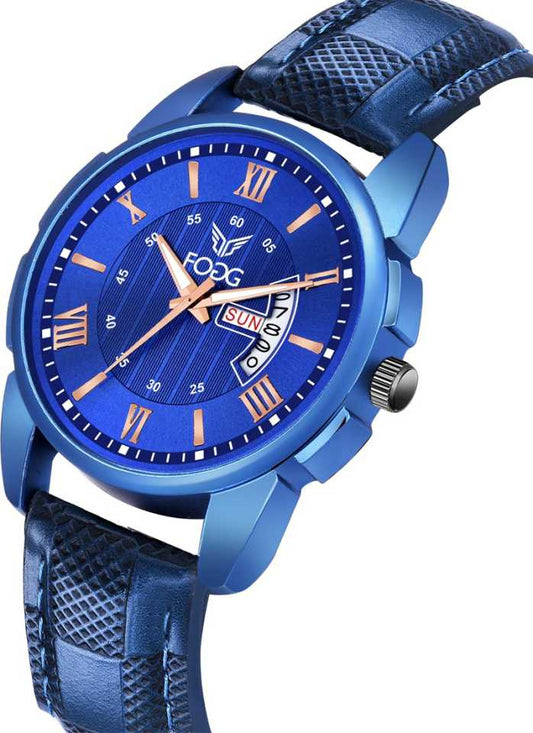 Fogg 1200-BL Blue Day and Date Analog Watch - For Men